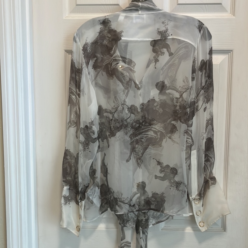 BURBERRY Amelie Bow neck Angel print Mulberry silk sheer long sleeve blouse - Picture 7 of 17